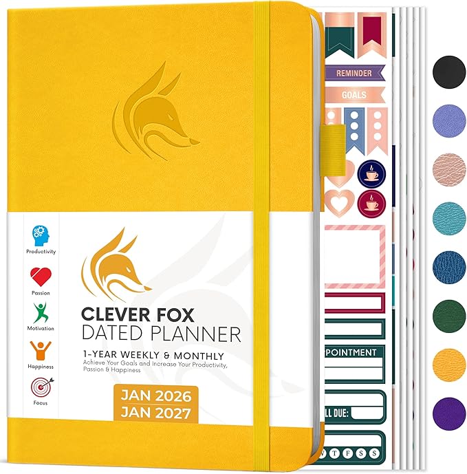 Clever Fox Dated Planner 2026-2027 – Weekly Life Planner Notebook for Time Management – Planner with Habits Tracker & To-Do List (Amber Yellow)