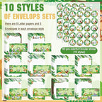 TaoBary 160 Packs Stationery Paper Set (50 Double Sided Stationery Writing Papers 50 Matching Envelopes) 60 Round Dot Sticker, 10 Design(Safari Animal,8.5 x 11 Inch)