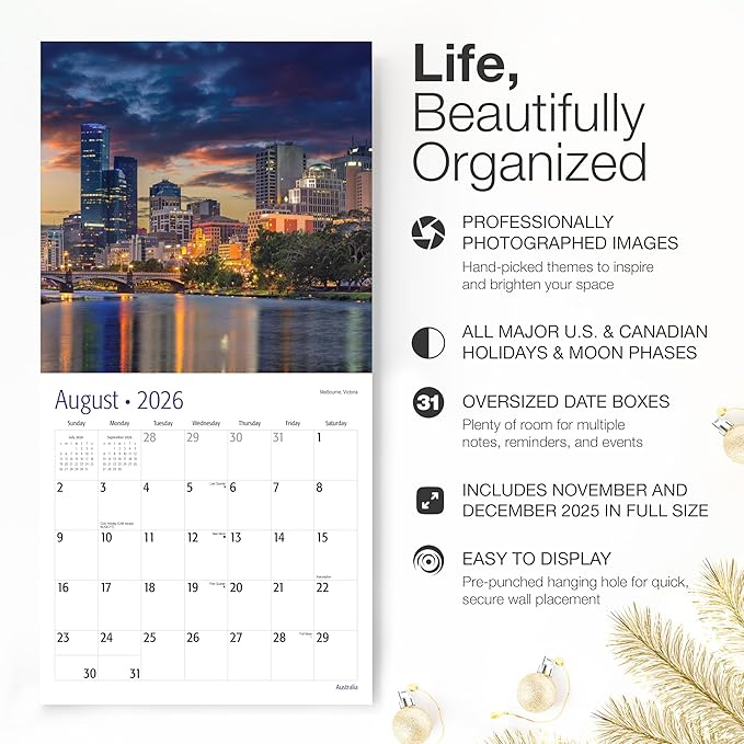 RED EMBER Australia 2026 Wall Calendar 12 Month | 12" x 24" Open | Thick & Sturdy Paper | Holiday Gift | Travel Calendar 2026