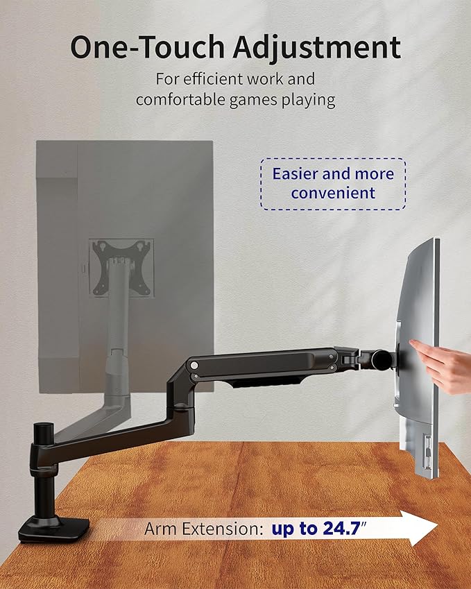 Ergounion Single Monitor Arm Desk Mount, Holds Screens up to 40 Inches and 25 lbs, Fully Adjustable Vesa Monitor Mount with C-Clamp and Grommet Base, Aluminum, Black