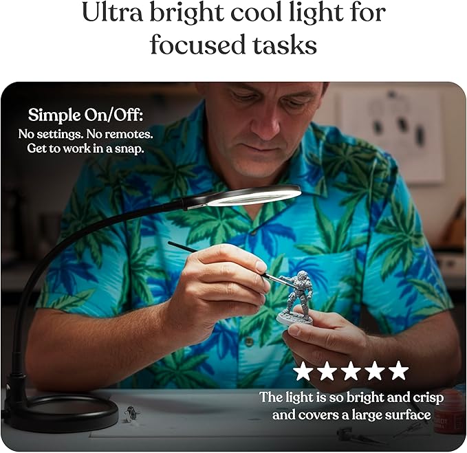 Brightech LightView Pro Flex 2 in 1 Magnifying Desk Lamp, 2.25x Light Magnifier, Adjustable Gooseneck Magnifying Glass with Light for Crafts, Reading, Close Work