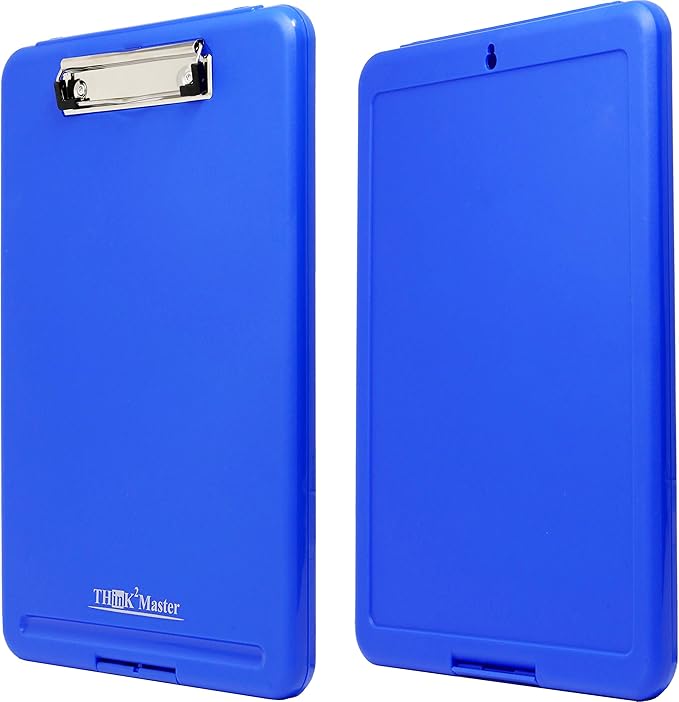 Think2Master [3 Pack] Blue Plastic Storage Clipboard. | 25% Heavier & Sturdier| Heavy Duty and Won’t Flex Like Other Brands (Compare The Weight). Storage Compartment Holds 150 Letter Sized Paper.