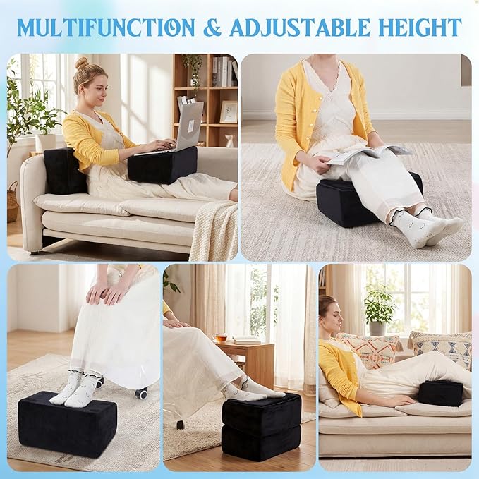 Novabright Foot Rest Under Desk at Work with 3 Adjustable Height, Non-Slip Ergonomic Foot Stool with Gel Top and Warm Pocket for Home Office Car Leg Back Rest(15" X 9" X 17.7",Parallel,Black)