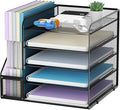 Marbrasse Desk Organizers and Accessories, 5-Tier Paper Letter Tray Organizer with File Holder, Mesh File Organizer, Office Desk Accessories & Organization for Supplies (Black)