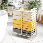 GOFLAME 15-Drawer Rolling Storage Cart, Craft Storage Cart with Removable Drawers & Lockable Wheels, Art Cart Supply Storage Organizer for Home Office Classroom, Yellow