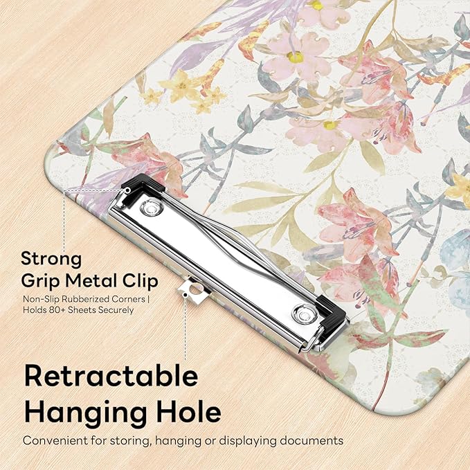 Luminzo Plastic Cute Clipboard Low-Profile Metal Clip, A4 Letter Size 9 x 12.5 in, 8.5 x 11 Paper Clip Board for Teachers, Nurses, Classroom,Botanical Print