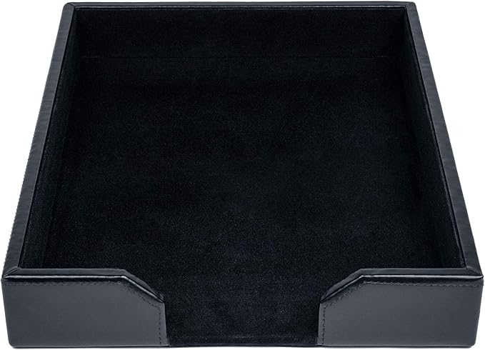 Dacasso Bonded Leather Desktop Tray Luxury Letter Holder & Paper Organizer for Desk, 13.5in x 10.5in x 2.13in, Black