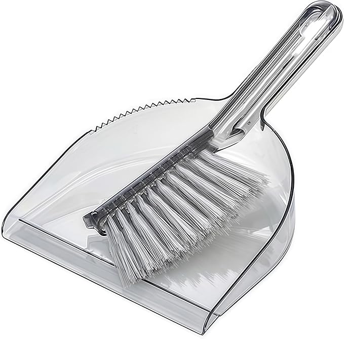 BSMstone Small Broom with Dustpan Combo Set Mini Broom and Brush Set Hand Sweeper for Cleaning Desk Office Kitchen Pet Nest (Transparent Grey)