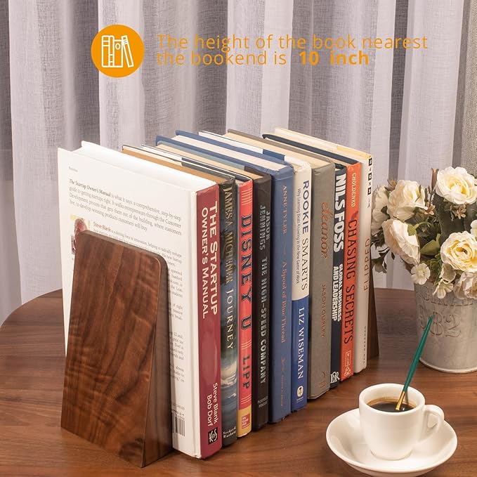 DRELIFAM Walnut Book Ends Heavy Duty Handmade Book Ends for Shelves Decorative Bookends to Hold Heavy Books (Black Walnut Wood Large)
