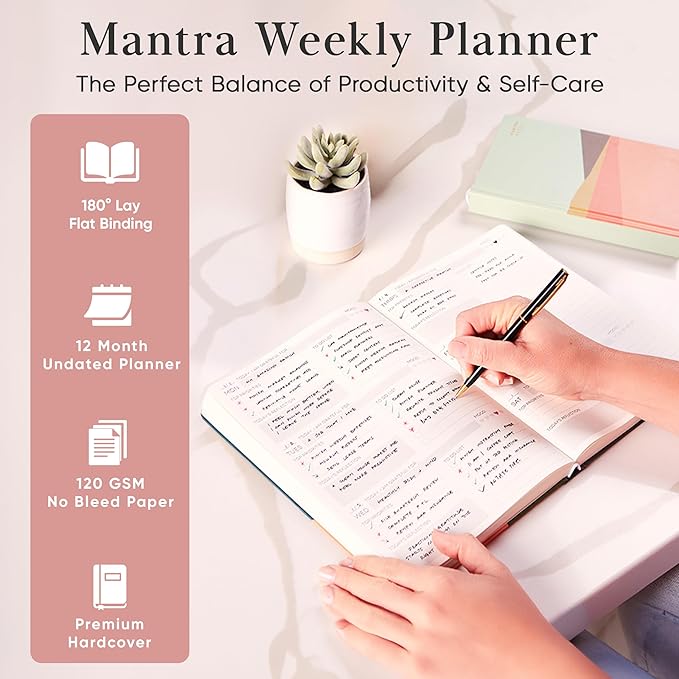 Mantra Planner 2026 Planner, Daily Journal & Gratitude Journal All-In-One with To Do List, Self Care Prompts & Habit Tracker - 5.8 x 8.3 - Pink