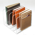 AIDIMOO Acrylic Magazine File Holder, 4 Vertical Compartments Desk Document Sorter Organizer, Clear Folder Rack Binder for Office/Documents/Classroom, for Home, Tablet, Magazines, Books & Accessories