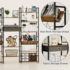 NUMENN Triple Wide 6 Tier Bookshelf, Adjustable Rustic Industrial Style Book Shelves, Modern Bookcases and Bookshelves Furniture for Bedroom, Living Room and Home Office, Vintage Brown