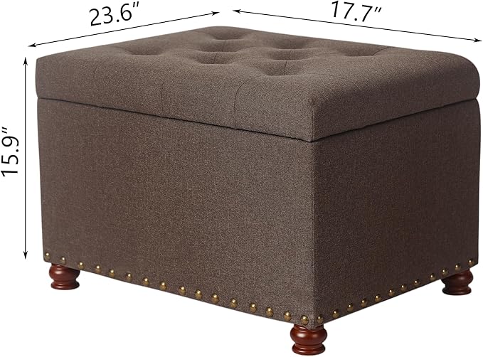 Decent Home 24'' Fabric Ottoman with Storage Rectangle Foot Rest Ottomans Stool for Living Room(Coffee)