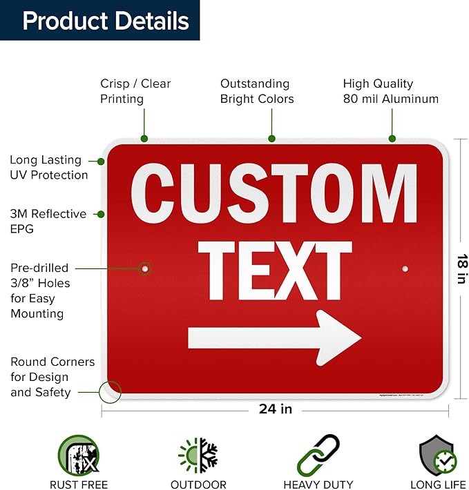 Custom Arrow,Custom Directional Sign, Right Arrow, 18x24 Inches, 3M EGP Reflective, Rust Free .080 Aluminum, Fade Resistant, Made in USA by My Sign Center