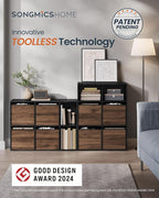 SONGMICS Home Bookshelf, Superfast Toolless Assembly, Cube Storage Organizer with 6 Compartments, Set of 2 Bookcase, 4 Fabric Drawers, Natural Walnut and Ebony Black UZH2507020