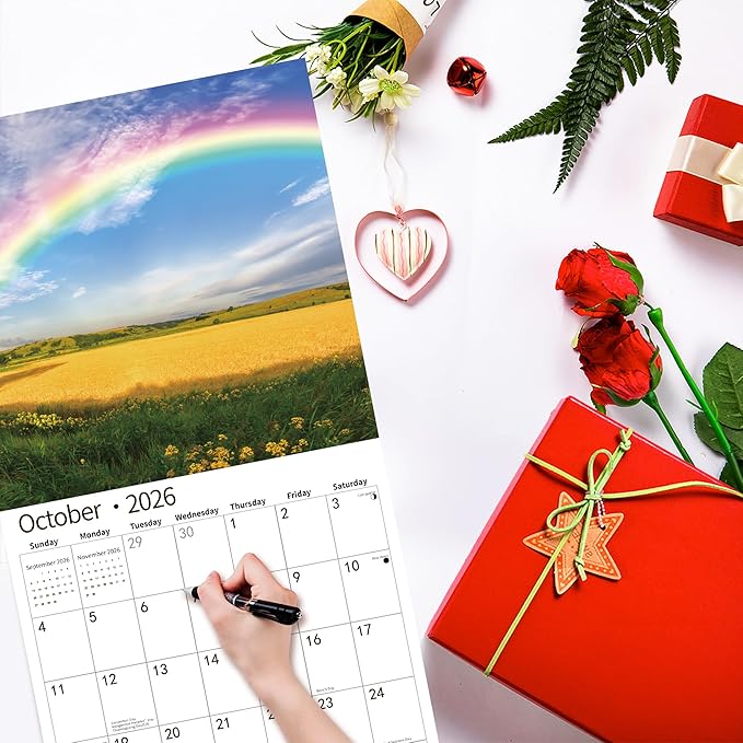 2026 Wall Calendar,Calendar 2026, November 2025 - December 2026, Wall Calendar Rainbow, 12" x 24" Opened,Full Page Months Thick & Sturdy Paper for Calendar Organizing & Planning