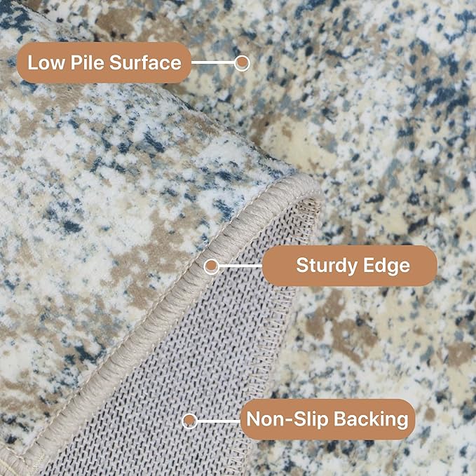 GENIMO Washable Area Rugs for Living Room, 10x14 Modern Non Slip Rugs, Low Pile Lightweight Soft Print Rug for Bedroom, Dining Room, Home Office, Blue Grey Beige