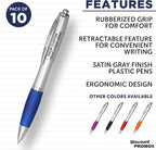 DISCOUNT PROMOS Personalized Ballpoint Pens With Rubber Grip, 10 pack Customizable Ergonomic Click-to-Write Custom Writing Pens for School with Black Ink, Blue