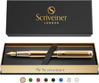 Scriveiner Luxury Fountain Pen - Stunning Gold Luxury Pen, Real Gold Finsih, Schmidt Gilded Nib (Medium), Converter, Best Pen Gift Set for Men & Women, Professional, Executive, Office, Nice Pens