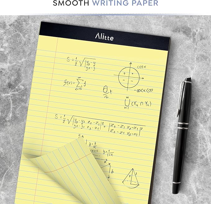Alitte Yellow Legal Notepads 8.5 x 11, Pack of 12 - Perforated Wide Ruled Writing Pad - Premium Thick Paper, No Ink Bleeding - Blank Legal Pads For Home, Office, School, Business - 50 Sheets Per