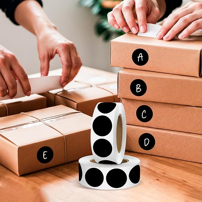 Black 1 Inch Round Color Coding Dot Labels, 10 Rolls 10000 Dot Stickers in Dispenser Box - Permanent Adhesion, Vibrant Colors, Highly Visible