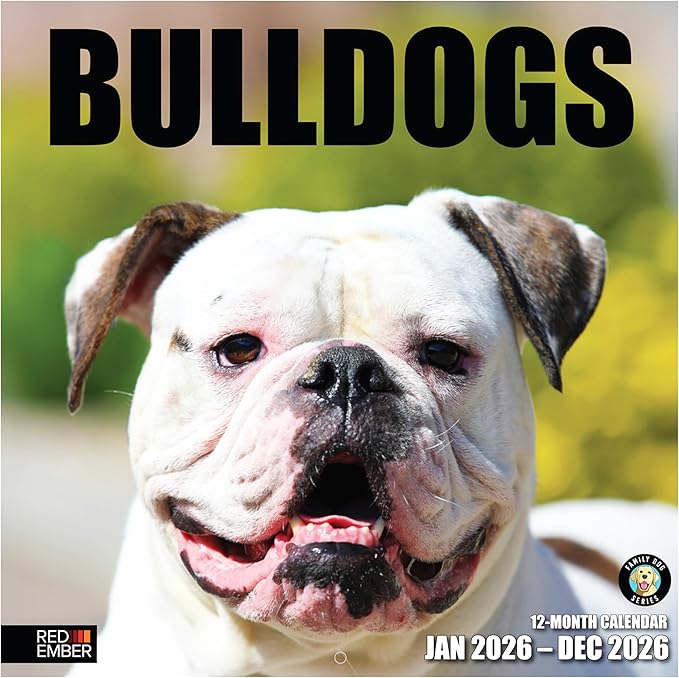 RED EMBER English and American Bulldogs 2026 Wall Calendar 12 Month | 12" x 24" Open | Thick & Sturdy Paper | Holiday Gift | Cute Puppy Dog Calendar 2026