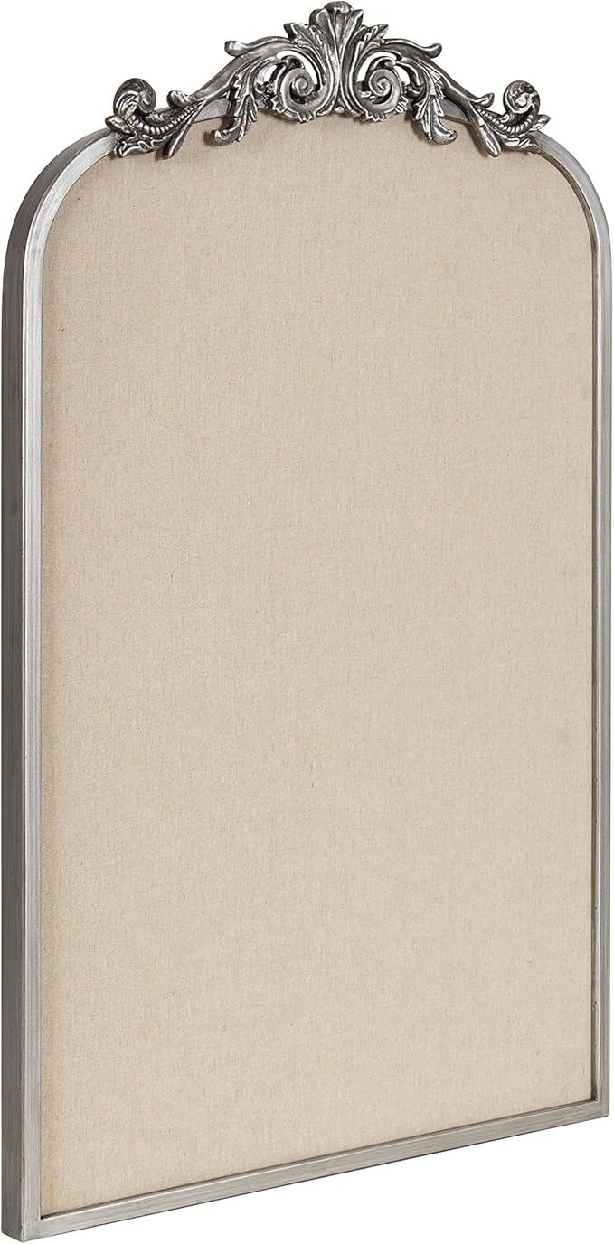Kate and Laurel Arendahl Arch Pinboard; Silver; 19 x 31; Framed Arched Ornate Vintage Pinboard for Unique Display; Organization; and Decor Options