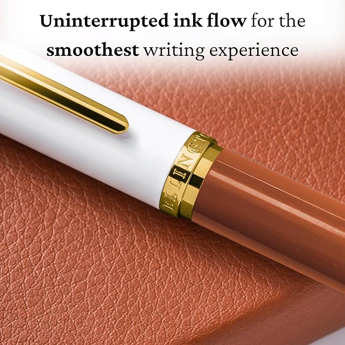 Ellington Pens Luxury Fountain Pen Set - Smooth Medium Nib - Includes 3 Ink Cartridges, Refillable Ink Converter, Gift Box - Fountain Pens For Writing, Calligraphy, Journaling, Sketching (Ivory Suede)