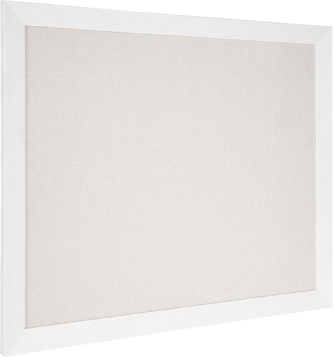 DesignOvation Beatrice Framed Linen Fabric Pinboard, 27x33, White, Rustic Wall Organization