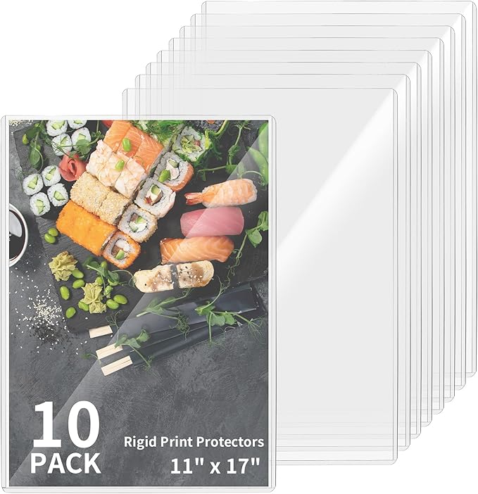 10 Pack 11" x17" Hard Plastics Sheet Protector, Rigid Print Protectors, Clear Waterproof Protectors, Paper Sleeves Photo Plastic Sleeves Hard Plastic Document Holder, Birth Certificate Protector