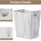 SEHERTIWY Wood Trash Can, Farmhouse Wastebasket Bin for Bathroom, Office, Bedroom, Living Room, Small Square Rustic Garbage Container (Wood-White)