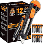 REXBETI 12-Pack Utility Knife, Retractable Box Cutter for Cartons, Cardboard and Boxes, 18mm Wider Razor Sharp Blade, Smooth Mechanism, Perfect for Office and Home use