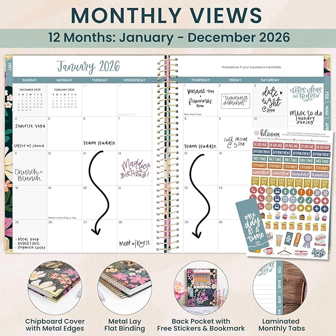 bloom daily planners HARDCOVER 2026 Planner (January to December) - 8.5” x 11” Weekly & Monthly Dated Agenda Organizer Book with Stickers & Tabs - Blooming Wildly