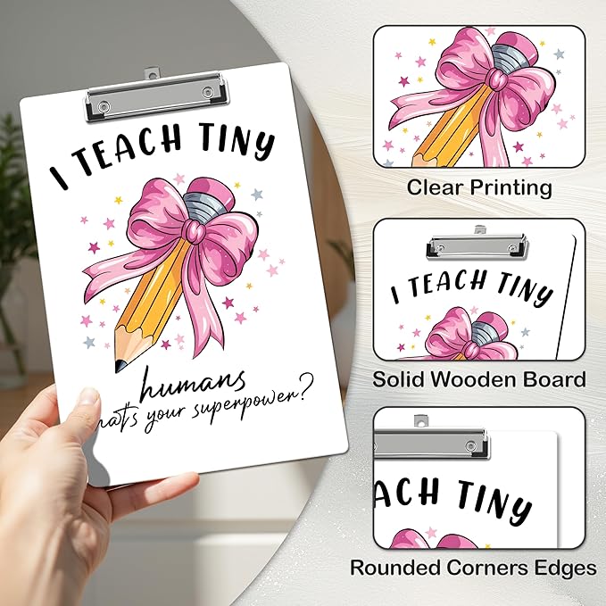 APIILVPQ Teacher Clipboard, Pink Bow Clipboards with Low Profile Clip for Office School Use, Teacher's Day Appreciation Gifts Wooden Clip Boards for Writing Reading - C08