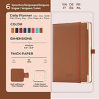 IN-luxpro Daily Planner 2026 with One Page Per Day,(A5-8.5" x 5.9"),12 Months Calendar Hourly Appointment Book Monthly Tabs & Self-adhesive Pen Holder,Inner Pocket, Vegan Leather Hardback,Brown
