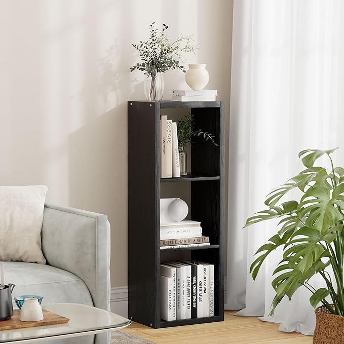 Jpiziso 3 Cube Storage Organizer Single Row, Cube Shelf with Heavy-Duty Thick Boards, 13.31" L x 9.37" W x 36.93" H, Smooth Easy-Clean Panels, Simple Assembly, for Living Room Bedroom Office, Black