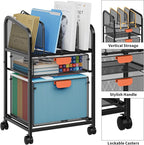 Marbrasse Rolling File Cart with Adjustable Dividers, Mobile File Cabinet on Lockable Wheels, Office Filing Cabinet Organizer, Hanging File Folder Organizer for Home Office - Black
