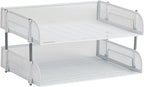 Mind Reader Stackable Paper Tray, Desktop Organizer, File Storage, Office, Metal Mesh, 13.5" L x 10" W x 7.25" H, 2 Pcs., White