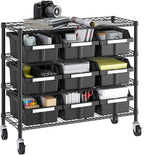 Seville Classics Heavy Duty NSF Bin Rack Solid Steel Wire Shelving Storage Unit, Patented Organizer for Garage, Warehouse, Office, Restaurant, Classroom, Kitchen, Graphite, 4-Tier includes 9 Bins