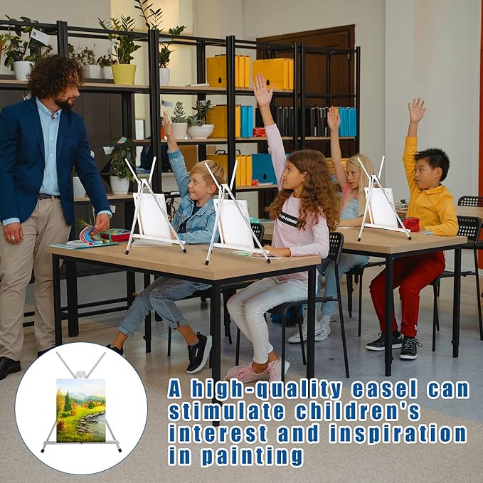 Xinnun 12 Pcs Aluminum 15'' to 21'' High Tabletop Easel Display Adjustable Portable Tripod Desktop with Extension Arm Wings and Rubber Feet for Canvas, Paintings Suitable for School Studio (Silver)