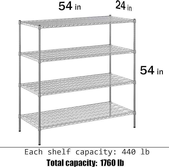 Regal Altair 24" Deep x 54" Wide x 54" Height Wire Shelving Kit | 4-Tier | NSF Commercial Storage Rack Unit