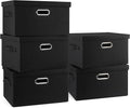 Graciadeco Medium 15" 21 Quart Collapsible Stackable Storage Bins with Lids, 5 Packs Black Foldable Fabric Closet Storage Boxes with Lids, Lidded Heavy-duty Linen Baskets(15x11x8)