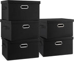 Graciadeco Medium 15" 21 Quart Collapsible Stackable Storage Bins with Lids, 5 Packs Black Foldable Fabric Closet Storage Boxes with Lids, Lidded Heavy-duty Linen Baskets(15x11x8)