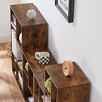 VECELO Wide Bookshelf Set, Fits 9.3" × 10-12.8" Hardcovers, Cube Storage Bookcases, Free-Standing for Living Room, Bedroom, Home Office, 2/3/4-Tier, 3-Pack, Brown