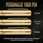 Scriveiner Personalized Gold Fountain Pen - Stunning Luxury Pen, Real Gold Plating, Schmidt Ink Refill, Best Engraved Fountain Pen Gift Set for Men & Women, Custom Name Engraving