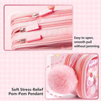 UINSUE Cute Pen case Adorable Bunny Transparent 3-Layer Large Capacity Pencil Case Gadget organizer with Lovely Stickers (Pink-Bunny)