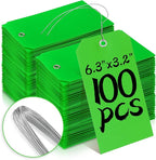 100 Pcs Tags with Wire Shipping Tags with String Write On Stacking Service for Equipment Inventory Storage Parts Valve Car (Green, 6 1/4" x 3 1/8")