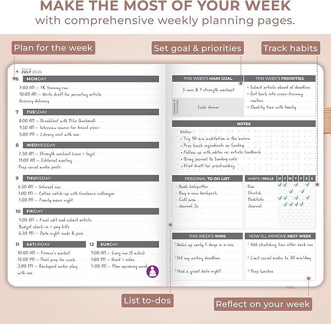 Clever Fox Dated Planner 2026-2027 – Weekly Life Planner Notebook for Time Management – Planner with Habits Tracker & To-Do List (Rose Gold)