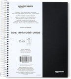 Amazon Basics Notebooks, Wide Ruled Spiral 5 Subject Notebook, For Work and School, 200 Sheets, 8.5 x 10.5 inches, Black, 1-Pack