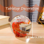 Hand Blown Glass Figurines Ball Ocean Waves Paperweight Glass Ball for Ocean Lovers Red with Gold Light and White Bubble Ball Decoration for Home Office and Aquarium